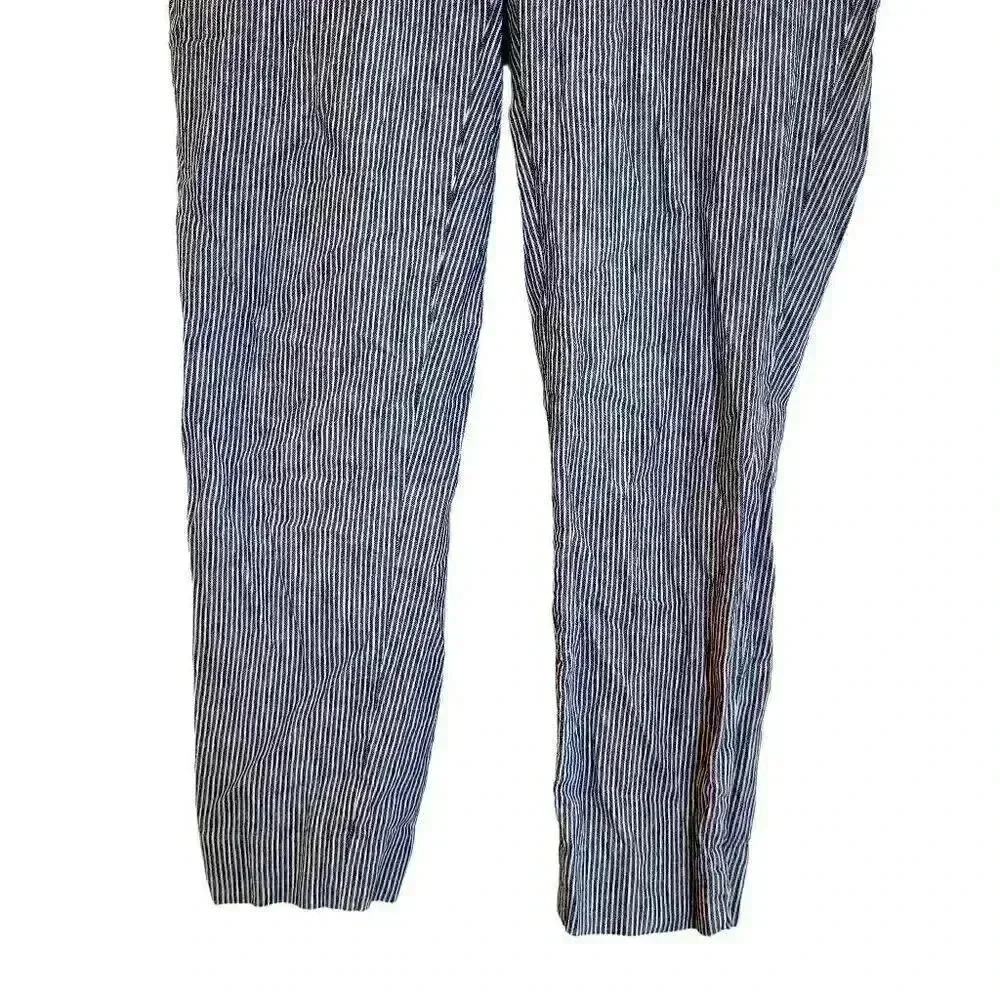 Banana Republic Women's Hayden Fit Navy & White Striped Stetch Linen Blend Pull